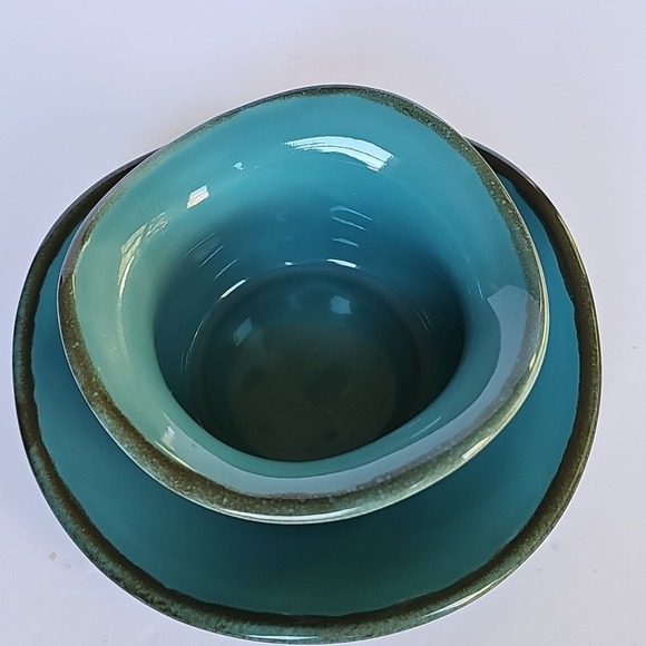 Southern Living Tuscan Tidbit Bowl and Saucer Set Turquoise Teal Blue Aqua 1660 - Picture 3 of 8